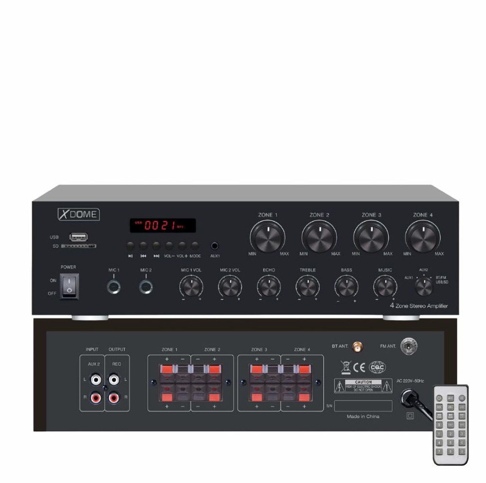 Amplificador PA BT/FM/MP3 400W 4 Zonas 8 Ohm XDOME