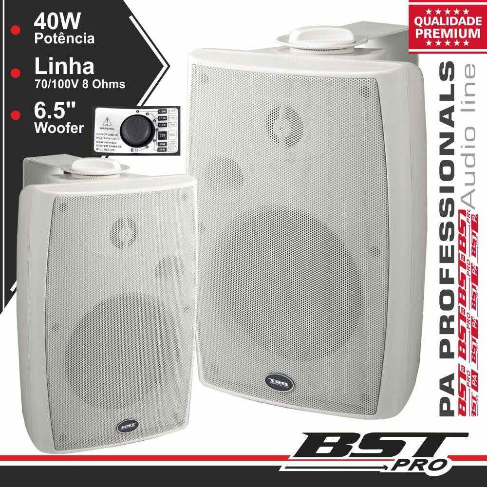 CONJUNTO 2 COLUNAS 8 OHM 100V 40W 6.5" BRANCAS BSTPRO