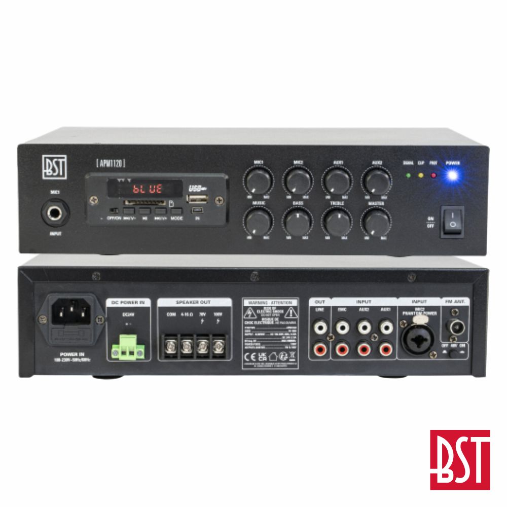 Amplificador Pa 24/230V 120W 100V USB/SD/FM/BT BST