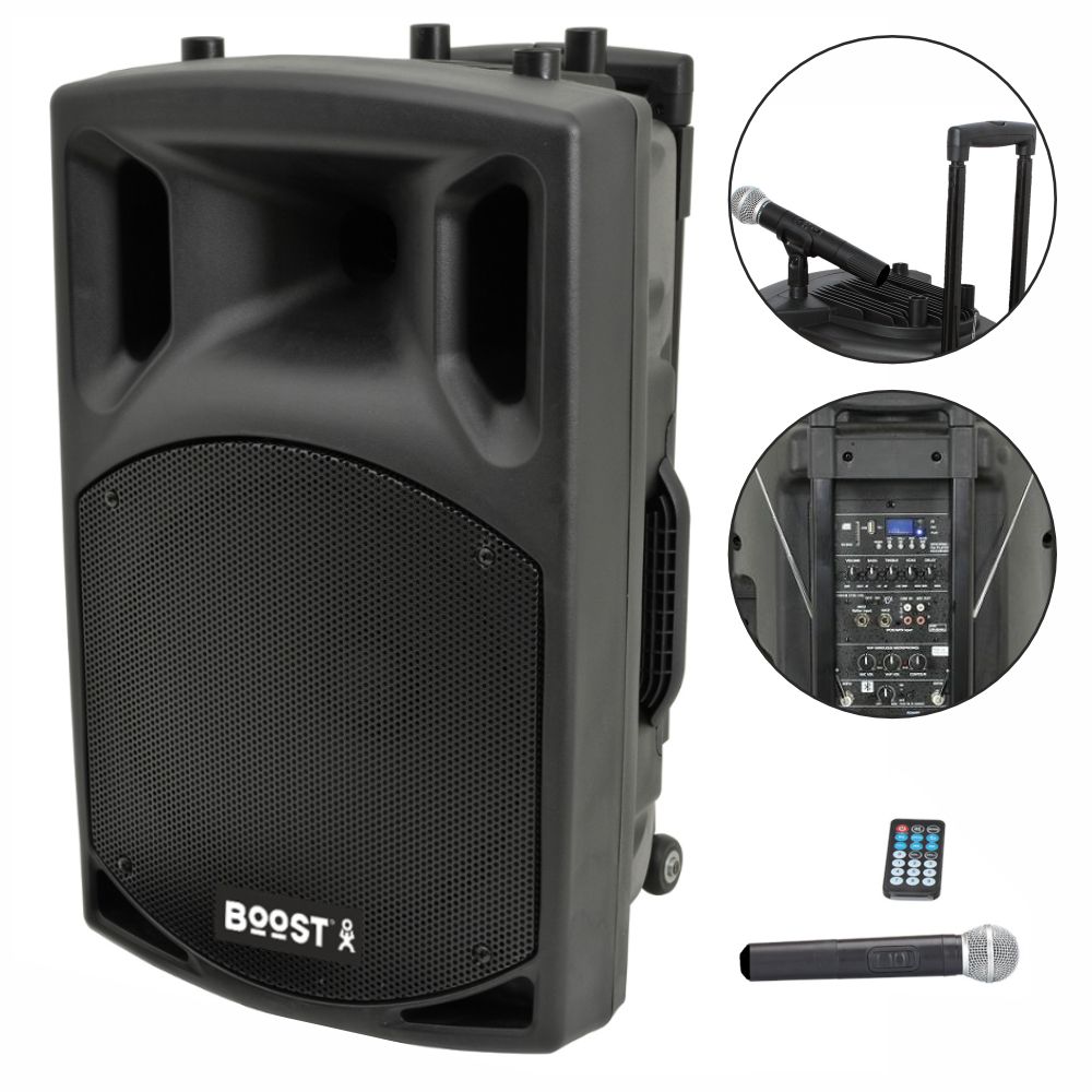 Coluna Amplificada 15" 800W USB/BT/SD/Bat Vhf Preta BOOST