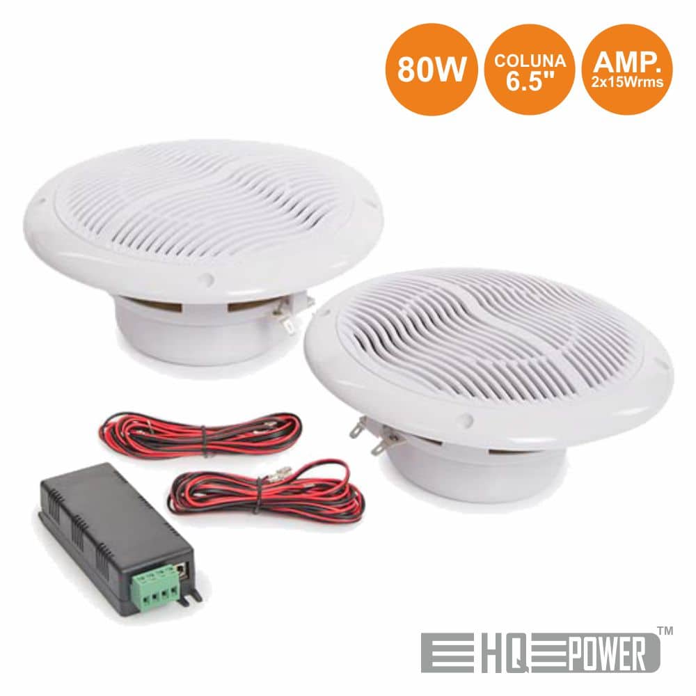 2 COLUNAS DE TECTO 6.5" C/ AMPLIFICADOR S/ FIOS ÁUDIO