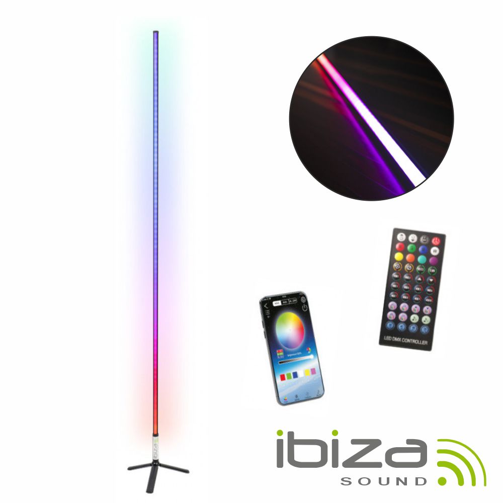 Tubo LED RGB 1.5m Bluetooth C/ Suporte Preto IBIZA