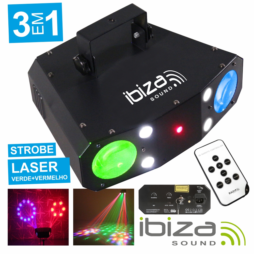 PROJETOR LUZ C/ LED RGBW 20W E LASER VERM/VERDE MIC IBIZA