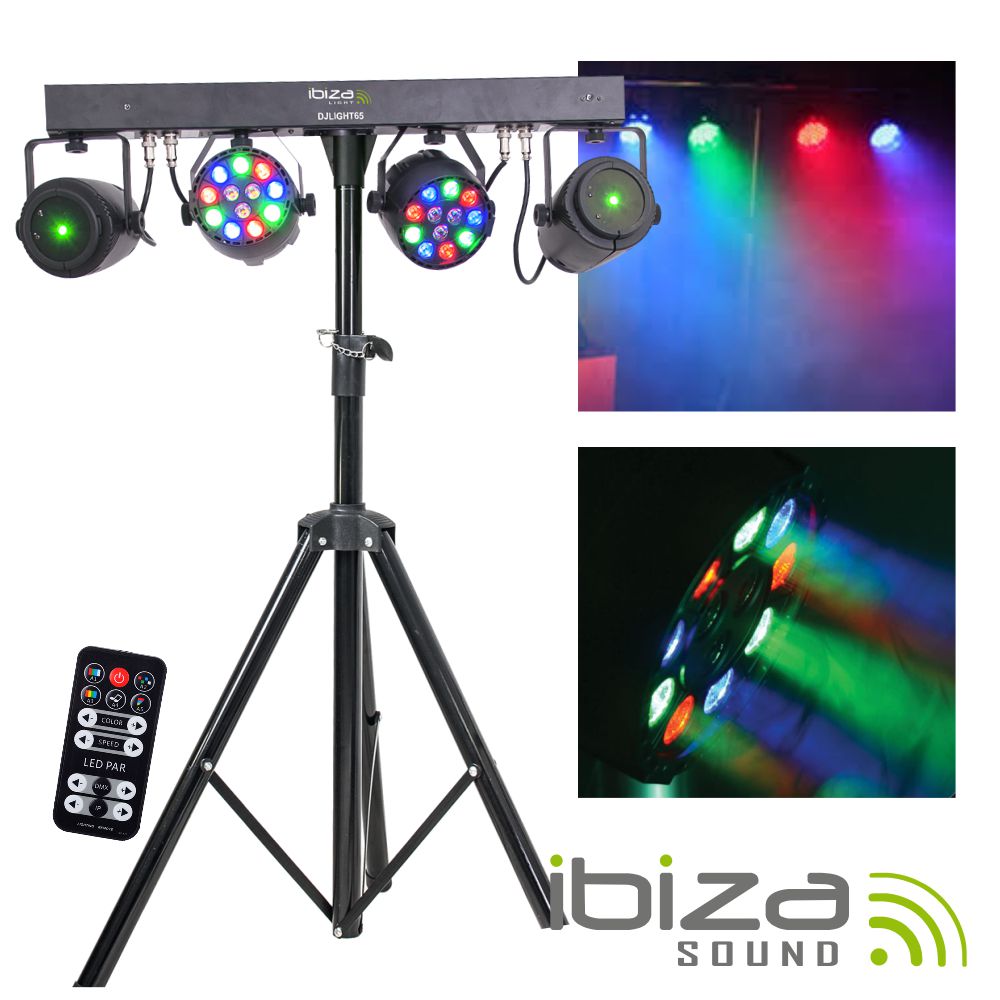 SUPORTE C/ 2 PROJETORES PAR 12 LEDS RGBW + 2 LASER DMX IBIZA