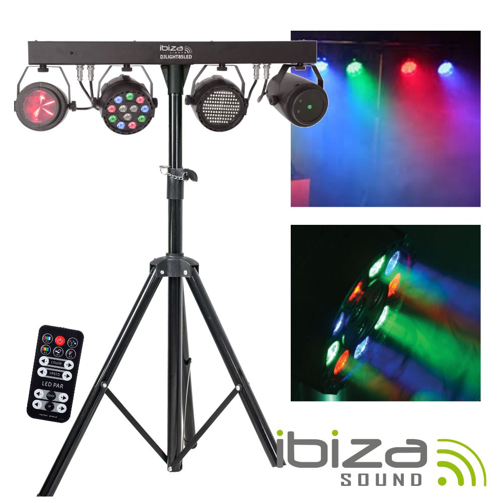 SUPORTE C/ 3 PROJETORES PAR/STROBE/MOON + LASER DMX IBIZA