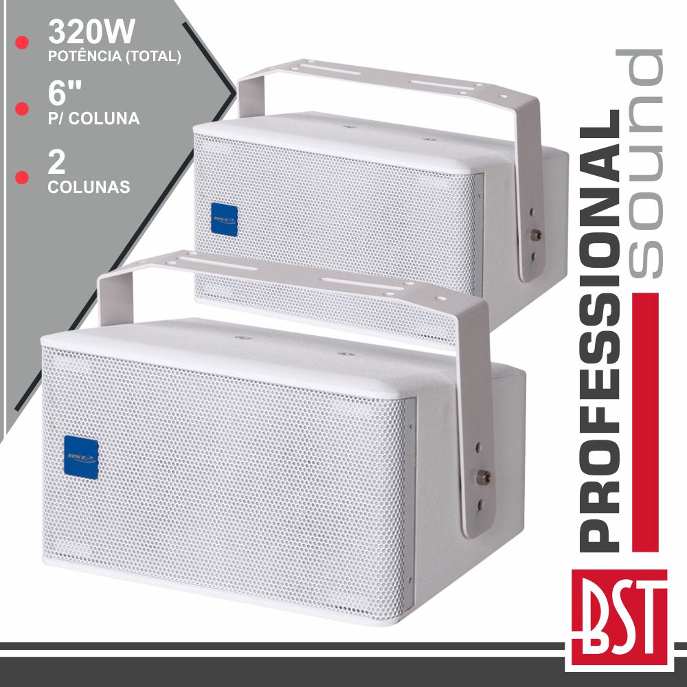 CONJUNTO 2 COLUNAS 2 VIAS 6" 320W BRANCAS MADEIRA BST