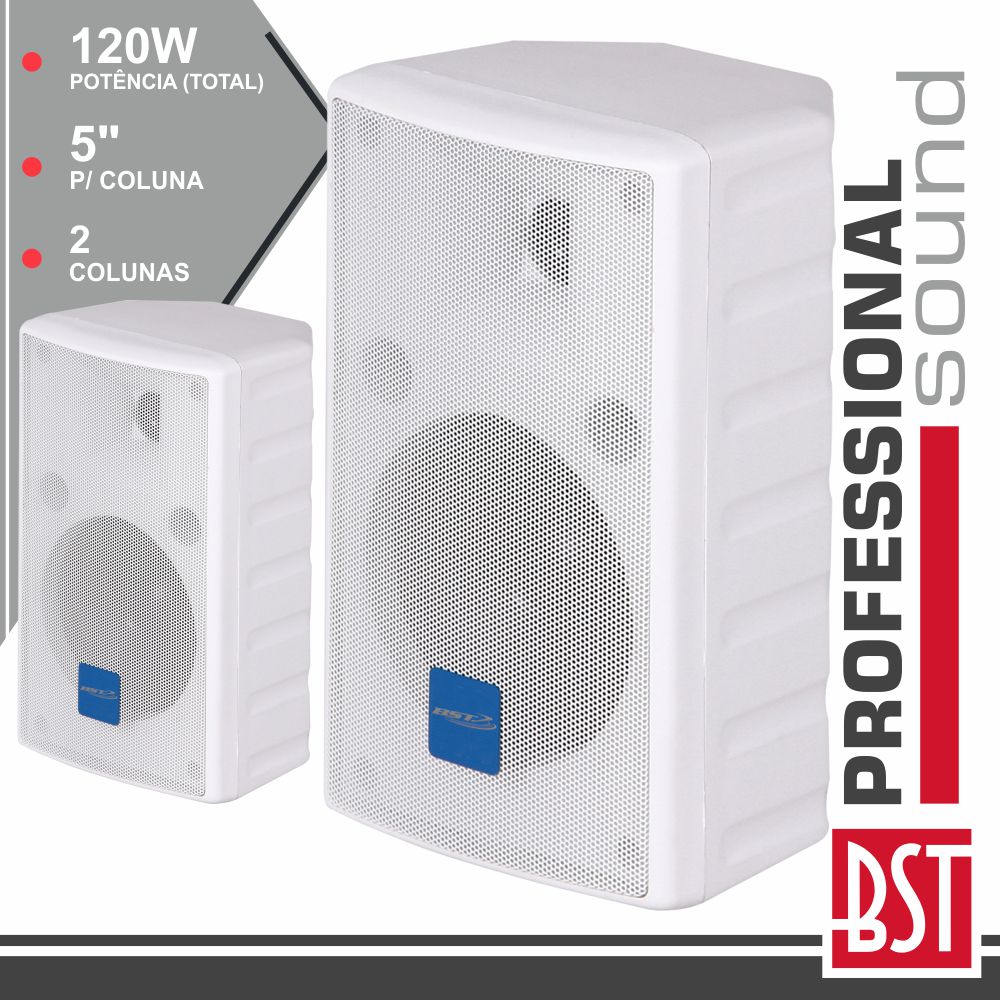 CONJUNTO 2 COLUNAS 2 VIAS 5" 120W BRANCAS ABS BST