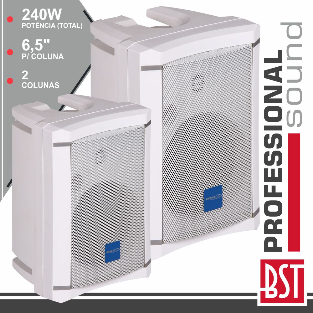 CONJUNTO 2 COLUNAS 2 VIAS 6.5" 240W BRANCAS ABS BST