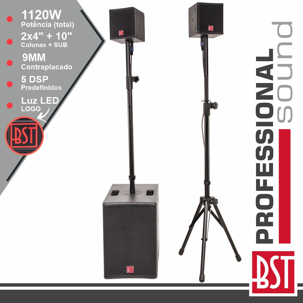 CONJUNTO SOM BI-AMPLIFICADO PRO 2.1 1120W DSP BST