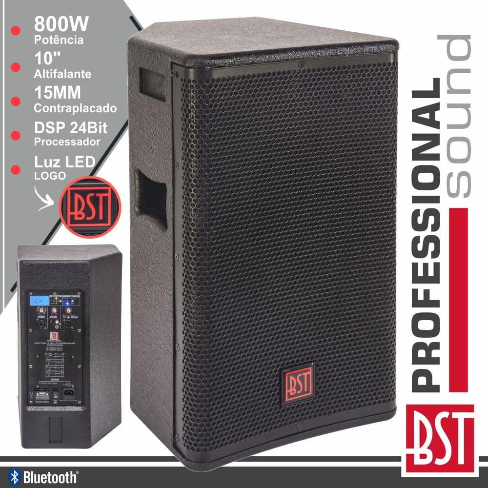 COLUNA AMPLIFICADA PRO 10" 800W 4 MODOS BT 15MM MDF BST