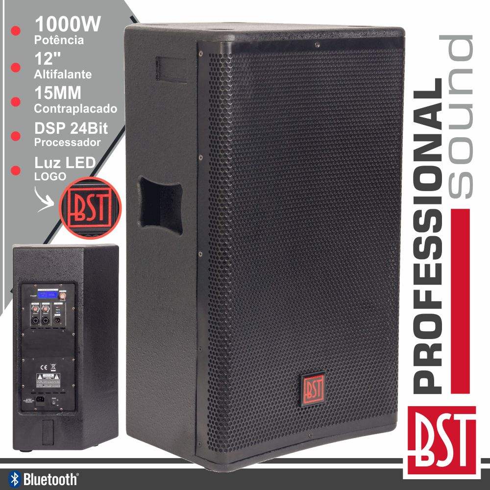 COLUNA AMPLIFICADA PRO 12" 1000W 4 MODOS BT 15MM MDF BST