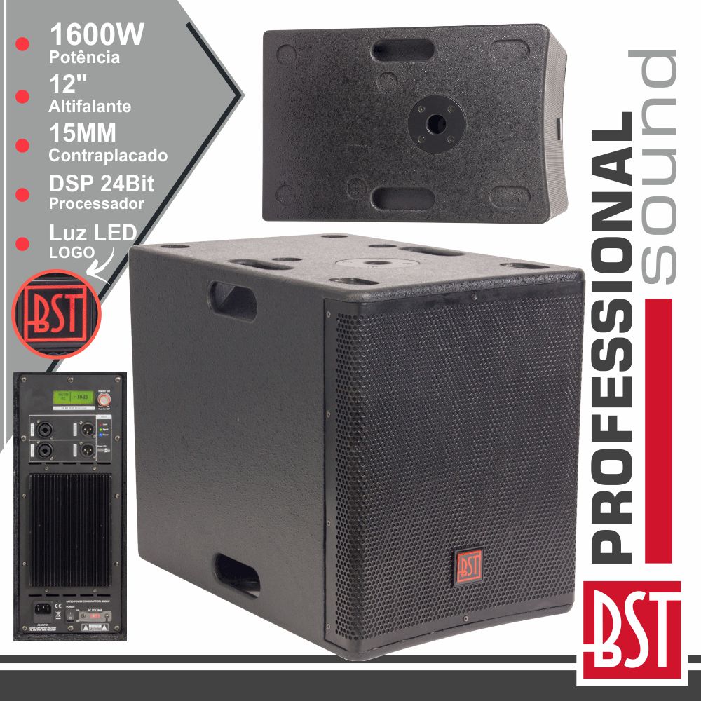 GRAVE SUBWOOFER AMPLIFICADO PRO 12" 1600W MDF DSP BST