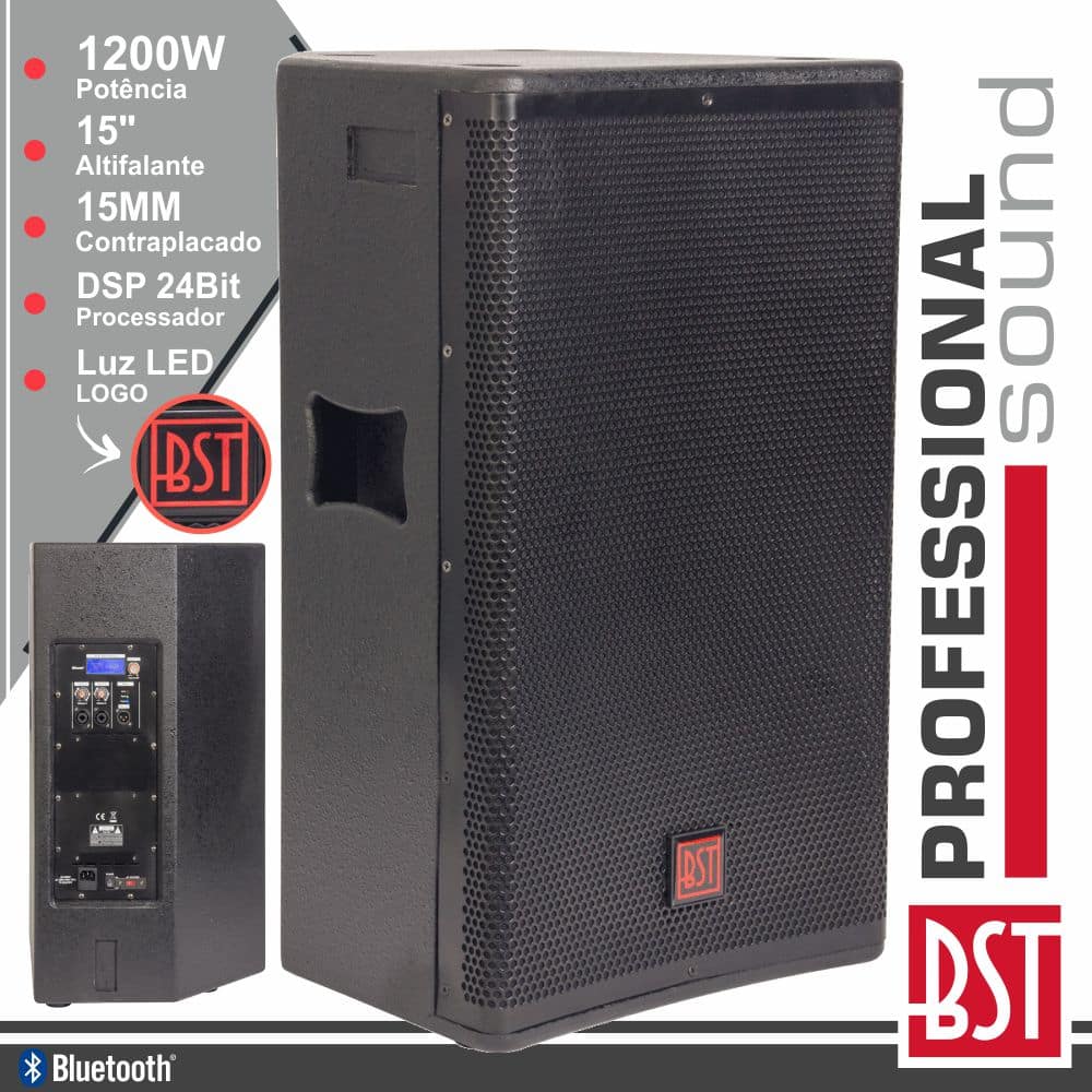 COLUNA AMPLIFICADA PRO 15" 1200W 4 MODOS BT 15MM MDF BST