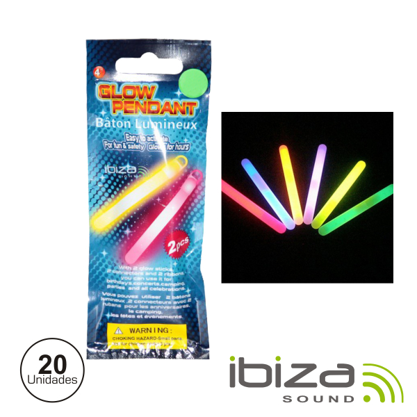 CONJUNTO 20 BARRAS LUMINESCENTES MULTICOR 100MM IBIZA