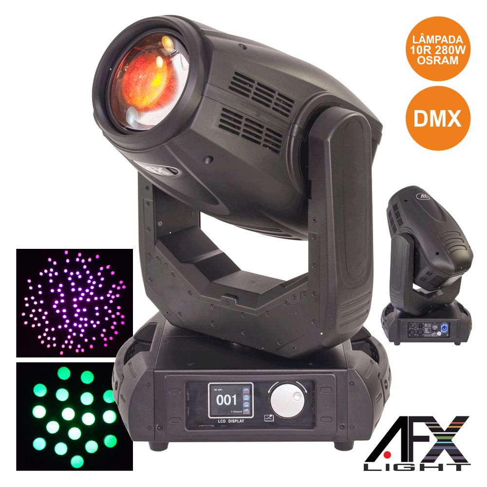MOVING HEAD 280W 3 EM 1 BEAM/SPOT/WASH 10R DMX MIC AFXLIGHT