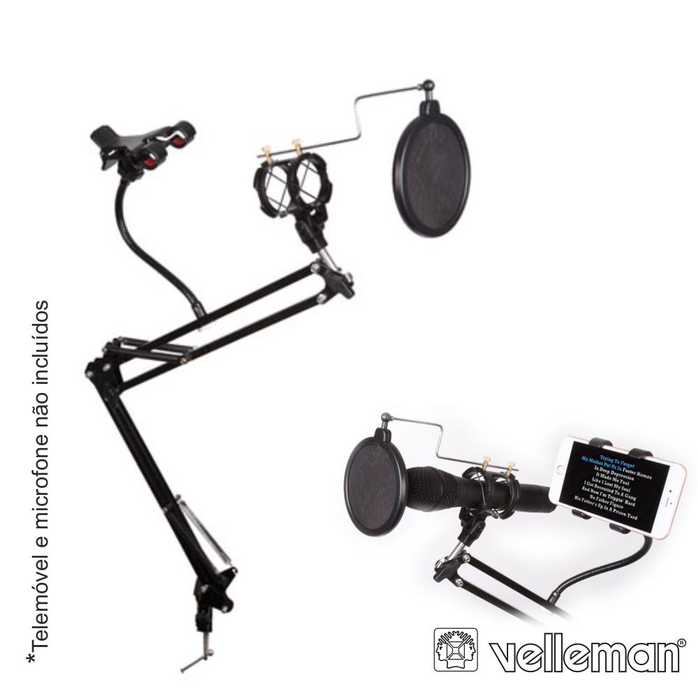 SUPORTE MESA P/ MICROFONE C/ FILTRO ACUSTICO VELLEMAN