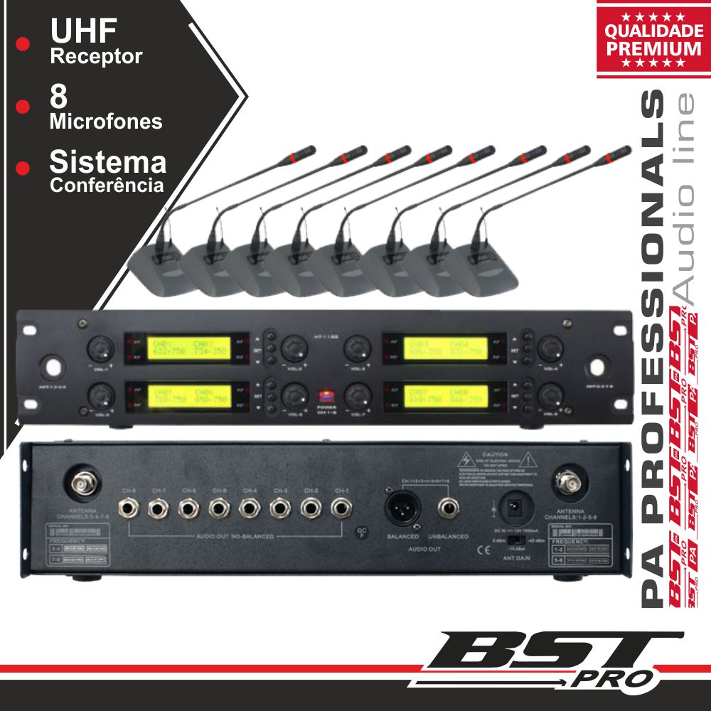 CENTRAL MICROFONE S/ FIOS 8 CANAIS ATÉ 32 MICS UHF BSTPRO