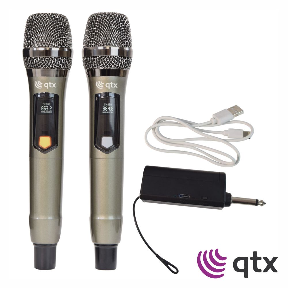 Conjunto 2x Microfones UHF S/ Fios C/ Recetor QTX