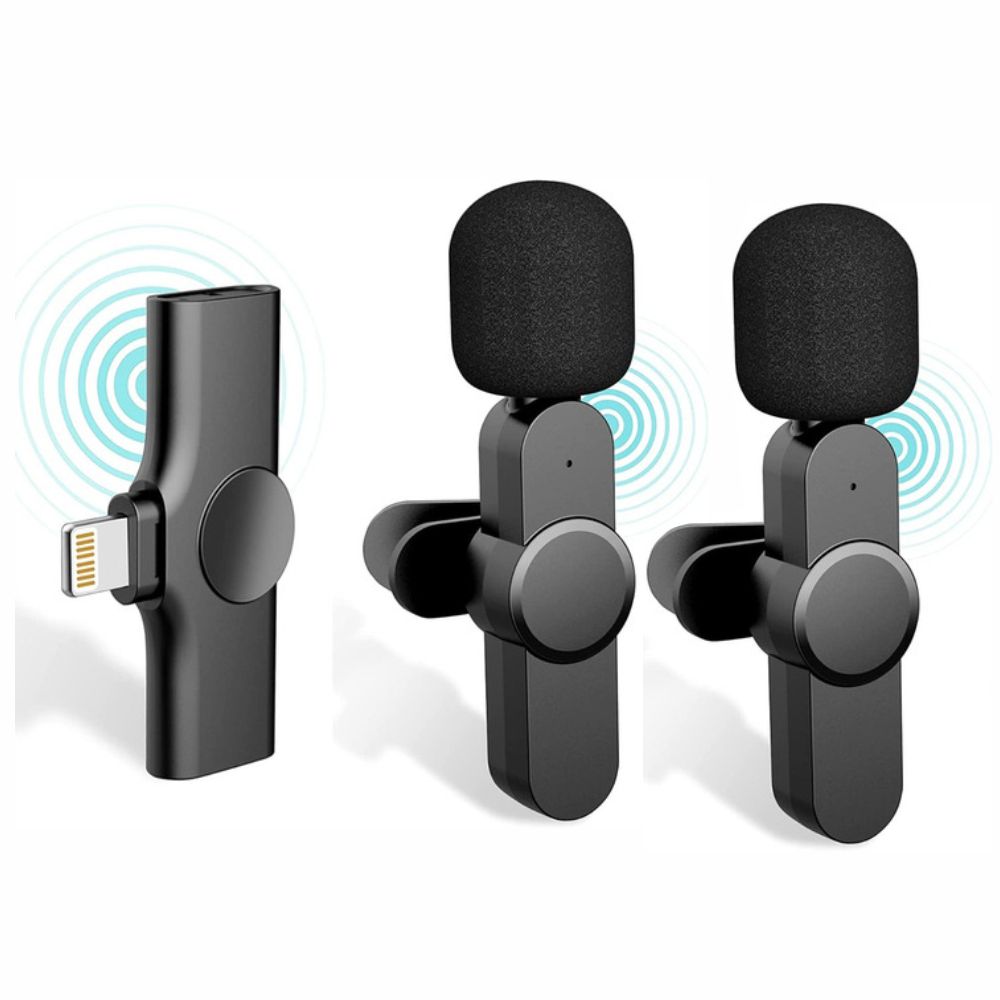 Conjunto 2 Microfones Lapela S/ Fios C/ Receptor Lightning