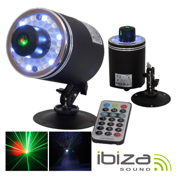 LASER VERMELHO VERDE C/ 18 LEDS RGB 360° COMANOD MIC IBIZA