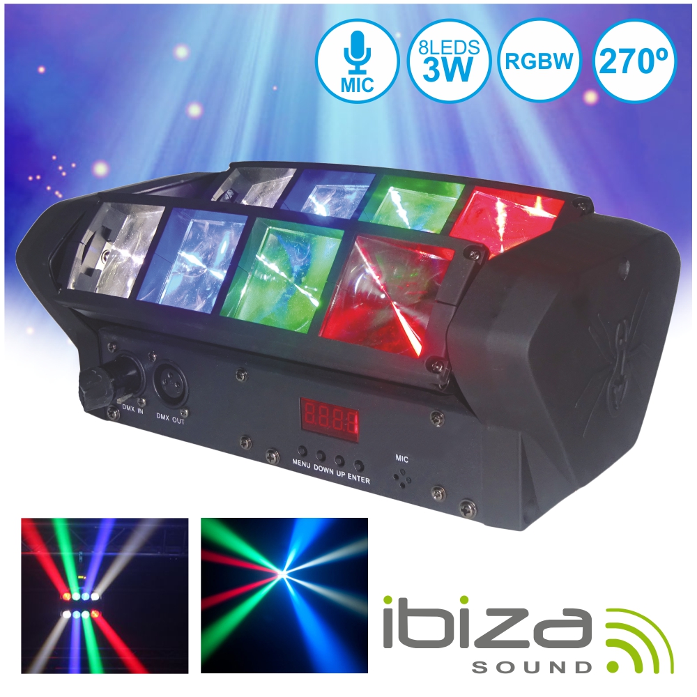 PROJETOR LUZ C/ 8 LEDS 3W CREE RGBW 2 BARRAS DMX IBIZA
