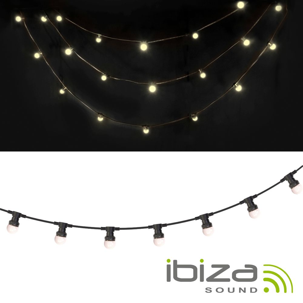GRINALDA DE 20 LÂMPADAS E27 LED BRANCO QUENTE IP44 10M IBIZA