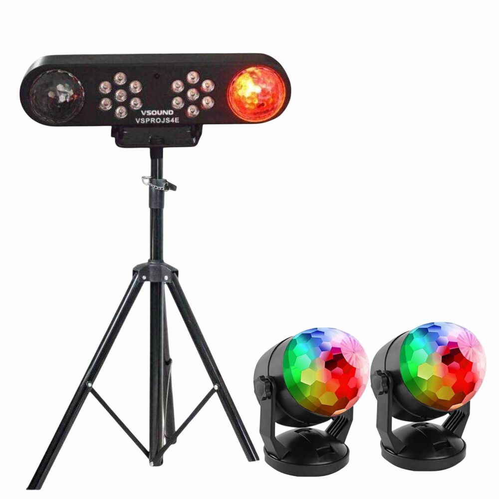 2x Bola de Luz LED RGB e Suporte c/ 4 Projetores PAR