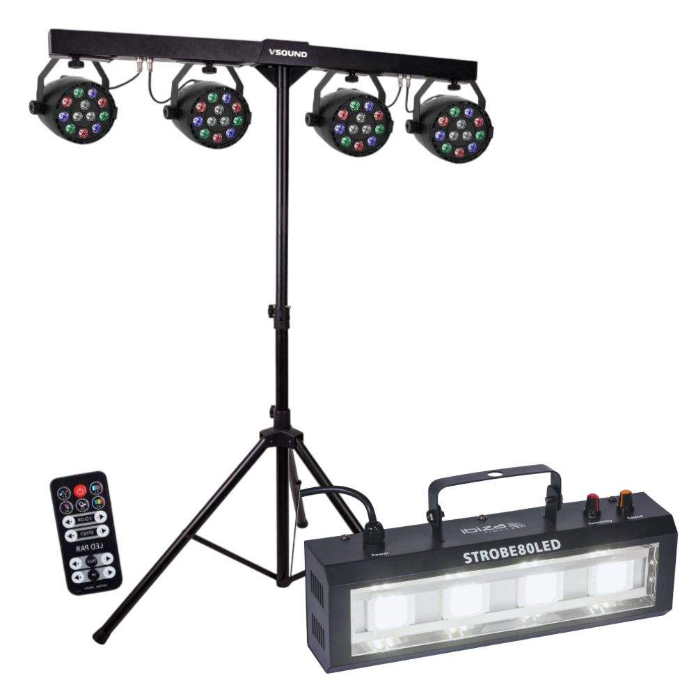 Suporte C/ 4 Projetores PAR + Estroboscópio C/ 4 LEDS COB