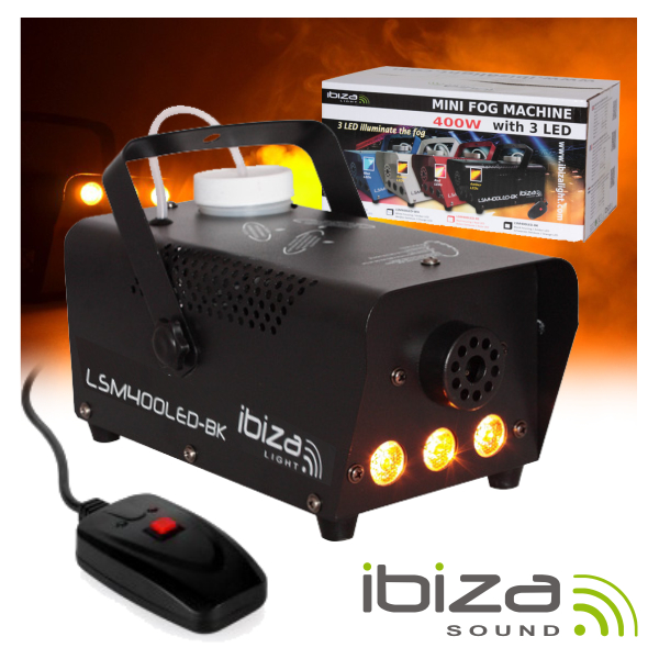 MÁQUINA DE FUMOS 400W C/ 3 LEDS 3W E COMANDO PRETA IBIZA