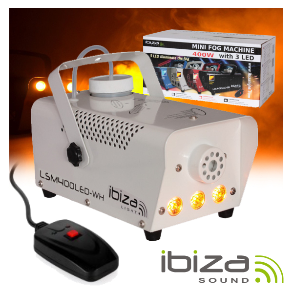 MÁQUINA DE FUMOS 400W C/ 3 LEDS 3W E COMANDO BRANCO IBIZA