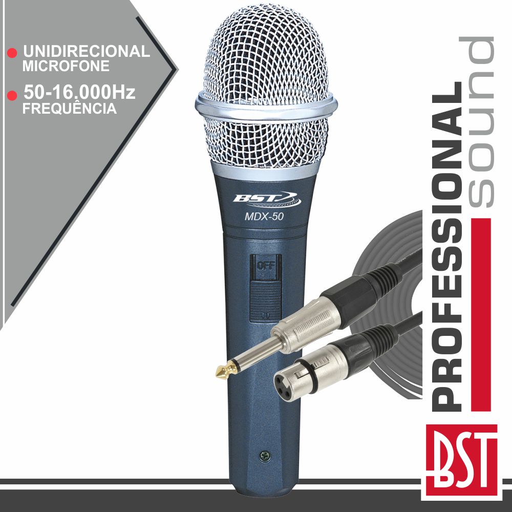 MICROFONE DINÂMICO UNIDIRECCIONAL C/ CABO 50HZ-16KHZ BST