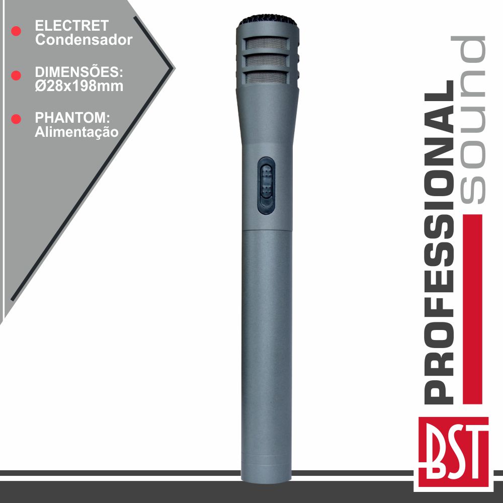 MICROFONE CONDENSADOR ELECTRET 1.5V PHANTOM BST