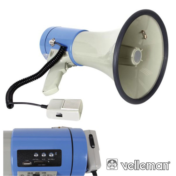 MEGAFONE 25W C/ RANHURA P/ CARTÃO SD E PORTA USB VELLEMAN