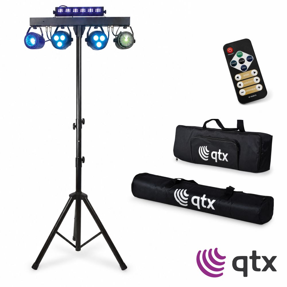 Suporte C/ 4 Projetores LED + Barra UV/Strobe Laser QTX