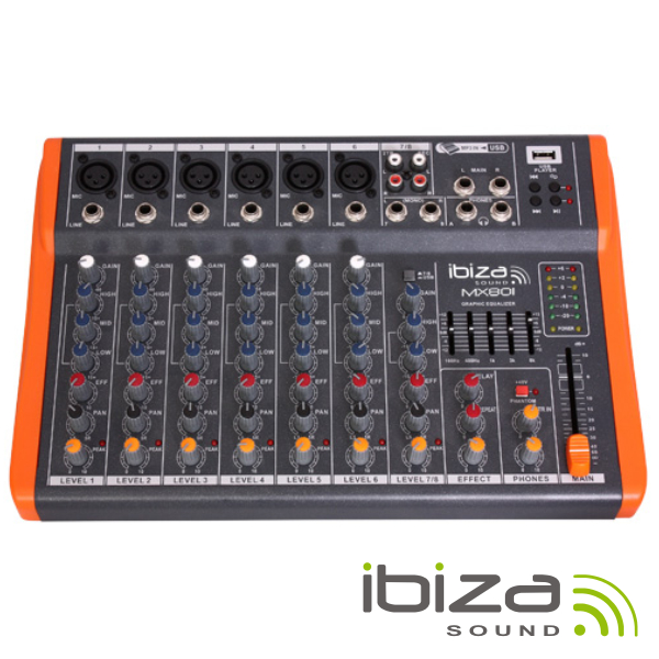 MESA DE MISTURA 8 CANAIS 6 ENTRADAS USB/GRAVAÇÃO IBIZA