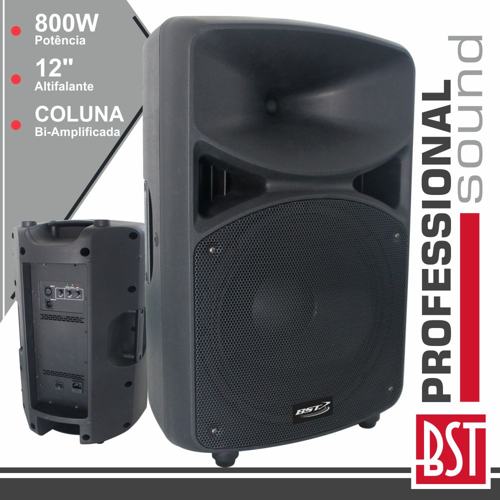 COLUNA BI-AMPLIFICADA PRO 12" 800Wmáx ABS BST