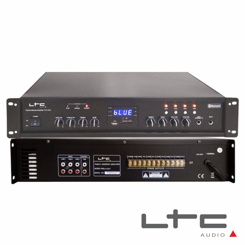 AMPLIFICADOR 19" 4 ZONAS PA 100V 180W MP3 USB/SD LTC