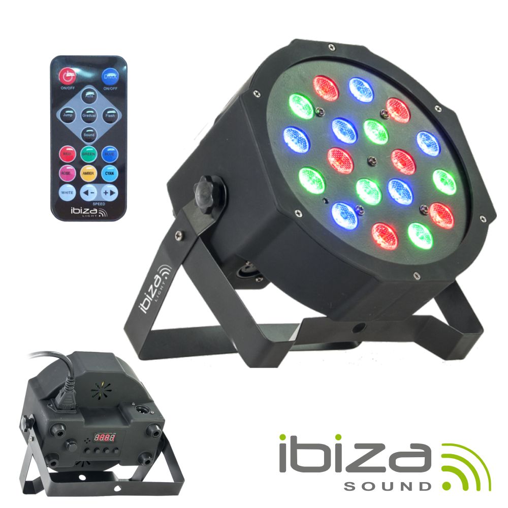 Projetor Luz C/ 18 LEDS RGB DMX Comando IBIZA