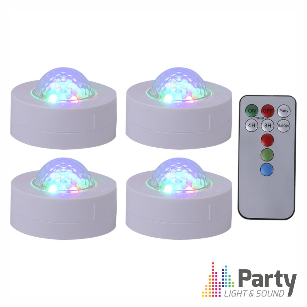 Conjunto de 4 Mini Projetores de Luz RGBW C/ Comando PARTY