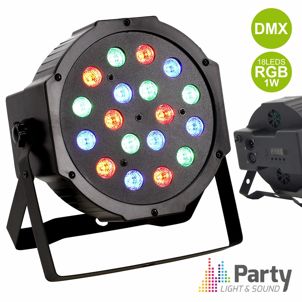 PROJETOR PAR C/ 18 LEDS 1W RGB DMX MIC PARTY