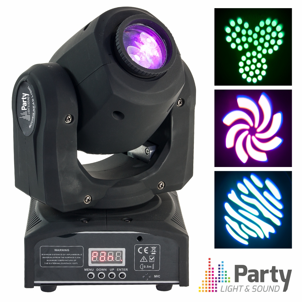 MOVING HEAD MINI 1 LED CREE BRANCO 10W GOBO DMX MIC PARTY