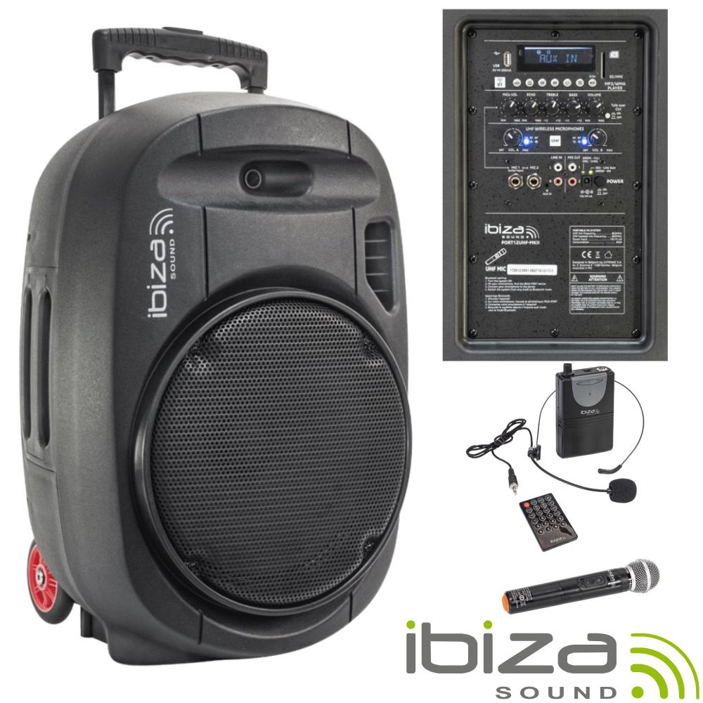 Coluna Amplificada 12" 700W USB/BT/SD/Bat UHF Preta IBIZA