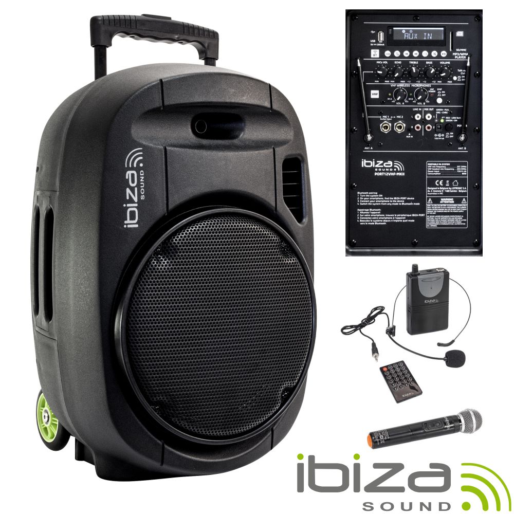 COLUNA AMPLIFICADA 12" 700W USB/BT/SD/BAT VHF PRETA IBIZA