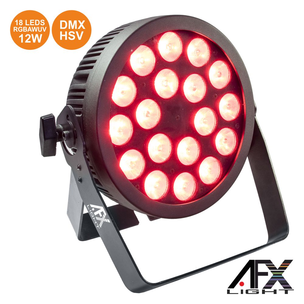 PROJETOR PAR C/ 18 LEDS RGBAW-UV 12W DMX+HSV AFXLIGHT