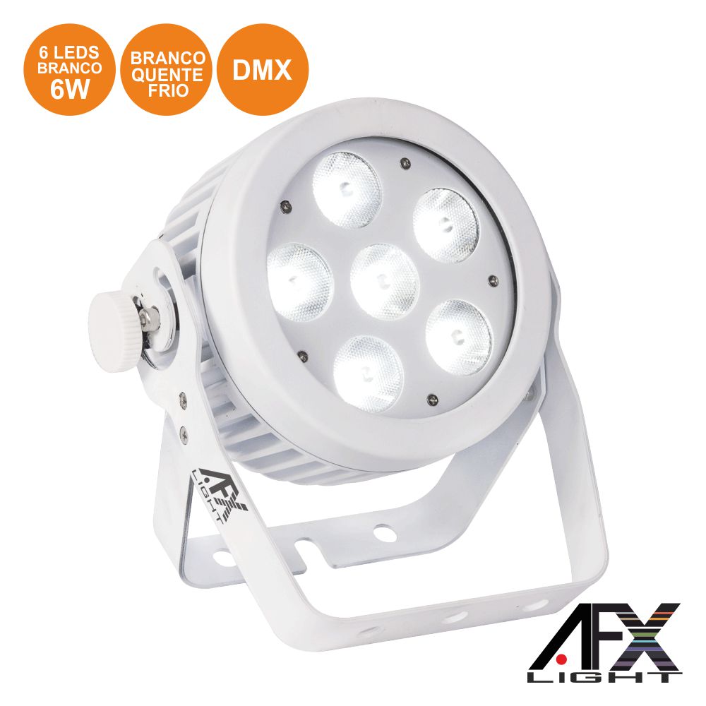 PROJETOR PAR C/ 6 LEDS BRANCOS 2 TONS 6W DMX AFXLIGHT