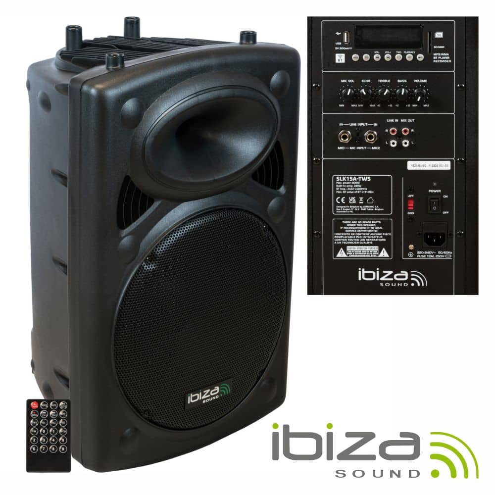 Coluna Amplificada 15" 800Wmáx USB/BT/TWS IBIZA