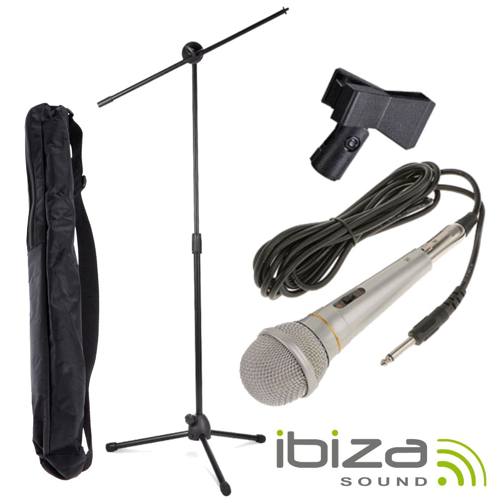 MICROFONE DINÂMICO C/ CABO/SUPORTE/BOLSA/GRAMPO IBIZA