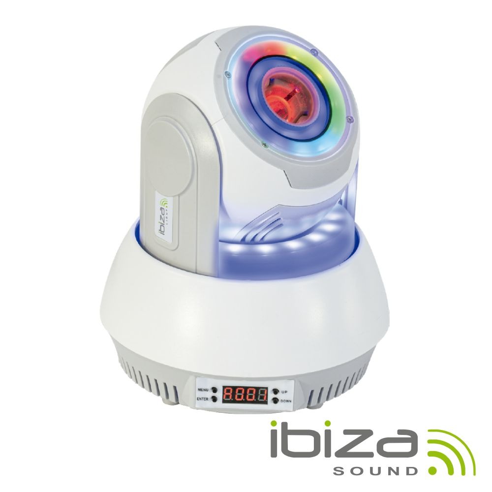 Moving Head 30W 7 Gobos / 3 Anéis LED RGB DMX Mic IBIZA