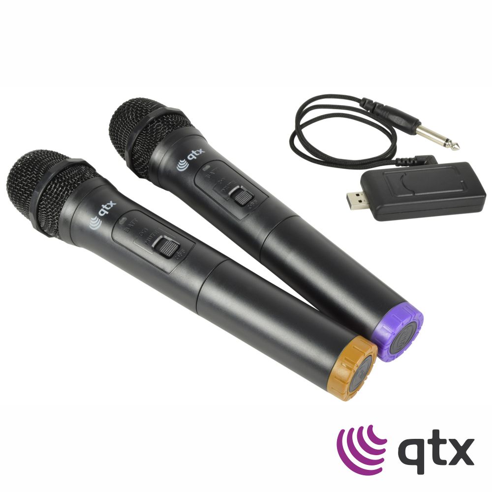 Conjunto 2x Microfones Mão S/ Fios UHF C/ Recetor USB QTX