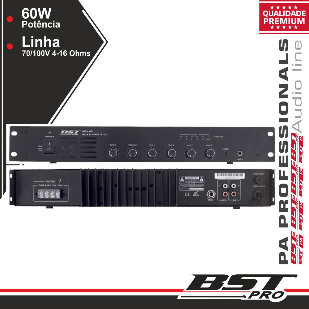 AMPLIFICADOR PA 60W 4 ENTRADAS BSTPRO